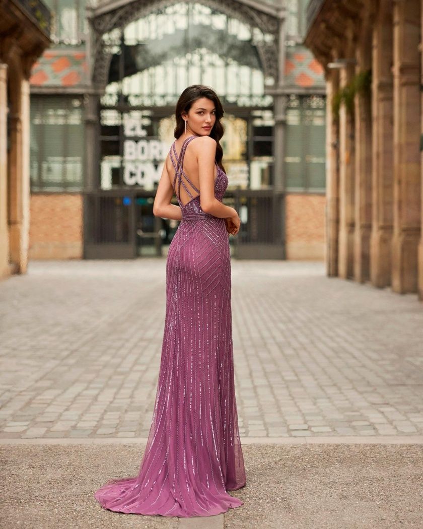 Vestido rosa abalorios tirantes - Imagen 2
