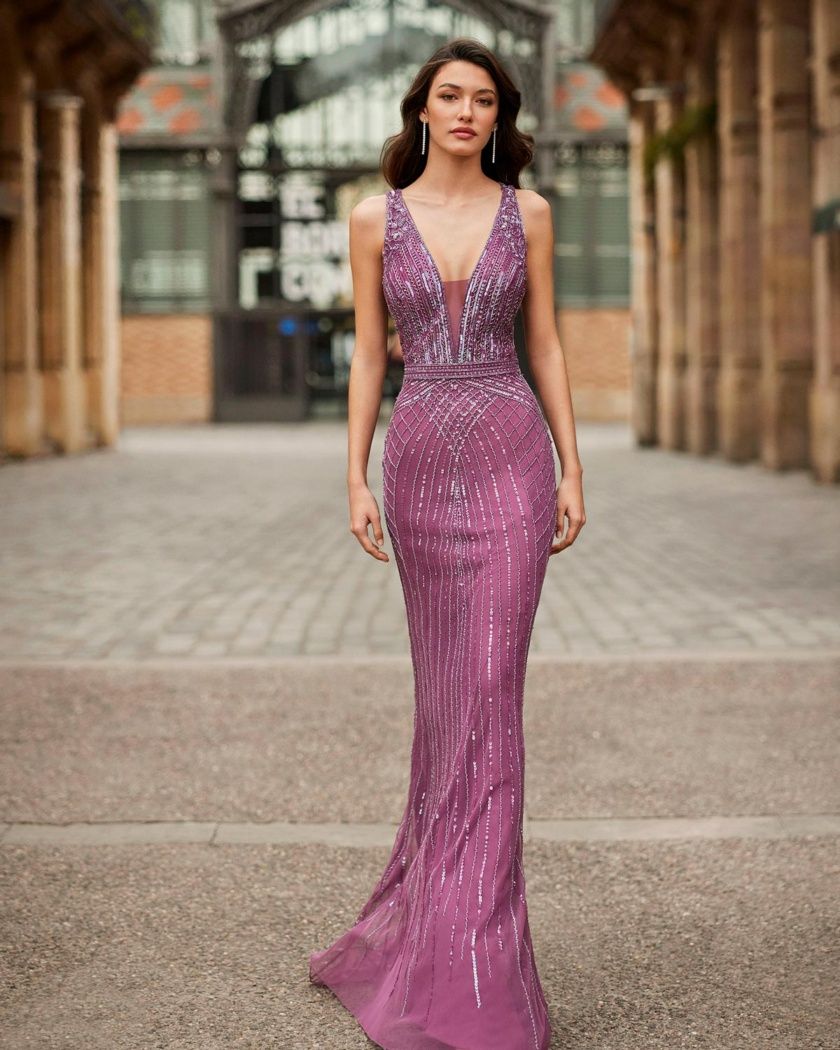 Vestido rosa abalorios tirantes