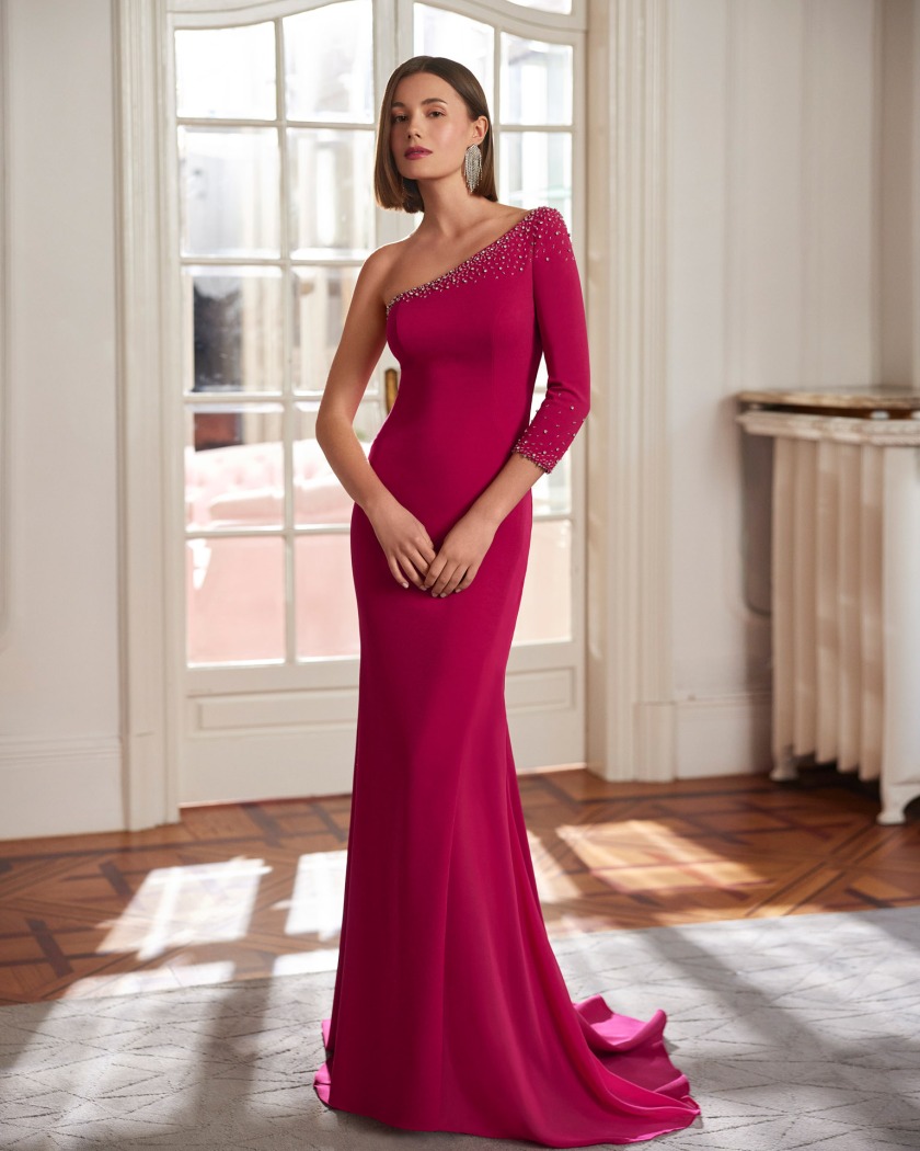 VESTIDO CEREMONIA ASIMETRICO CON MANGAS DESMONTABLES - Imagen 2