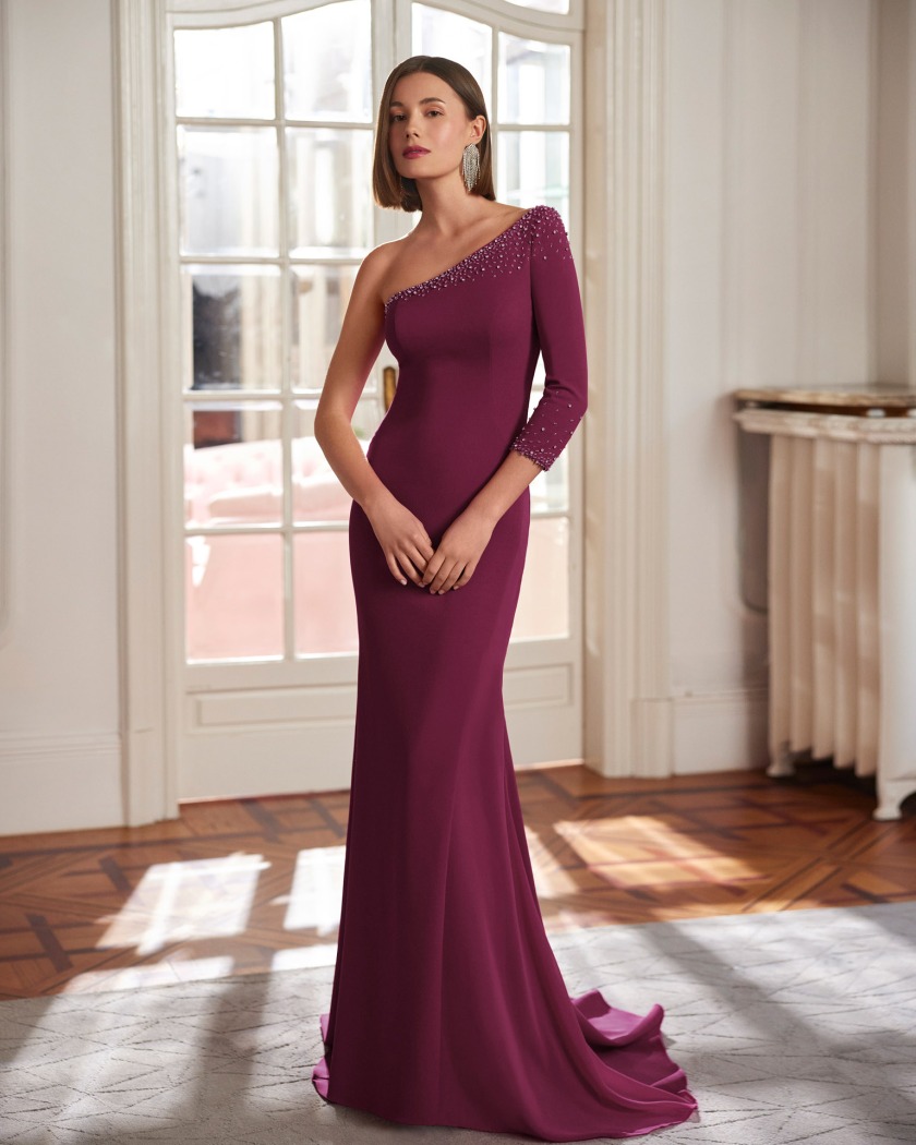 VESTIDO CEREMONIA ASIMETRICO CON MANGAS DESMONTABLES - Imagen 5