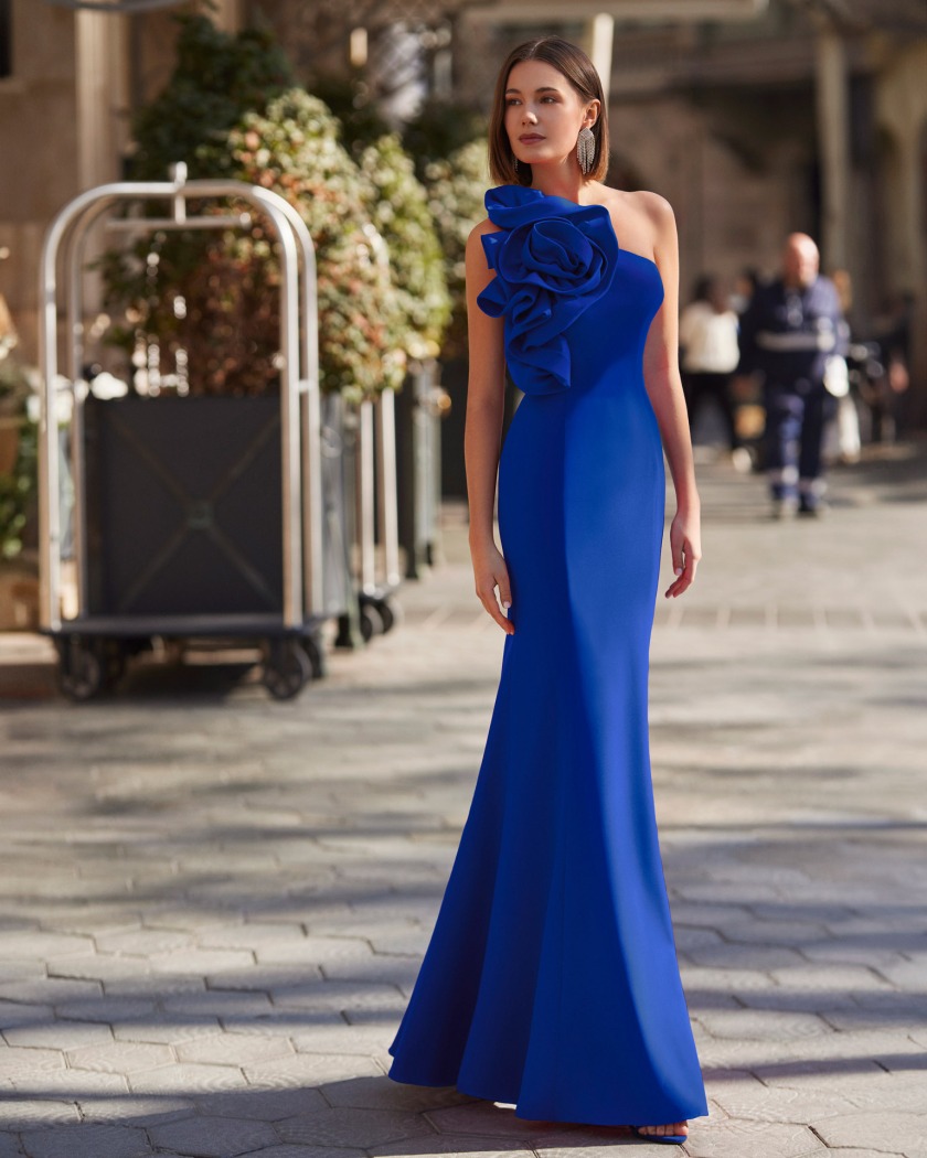 VESTIDO CEREMONIA ESCOTE ASIMETRICO CON FLOR - Imagen 3