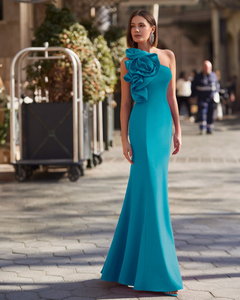 VESTIDO CEREMONIA ESCOTE ASIMETRICO CON FLOR - Imagen 4