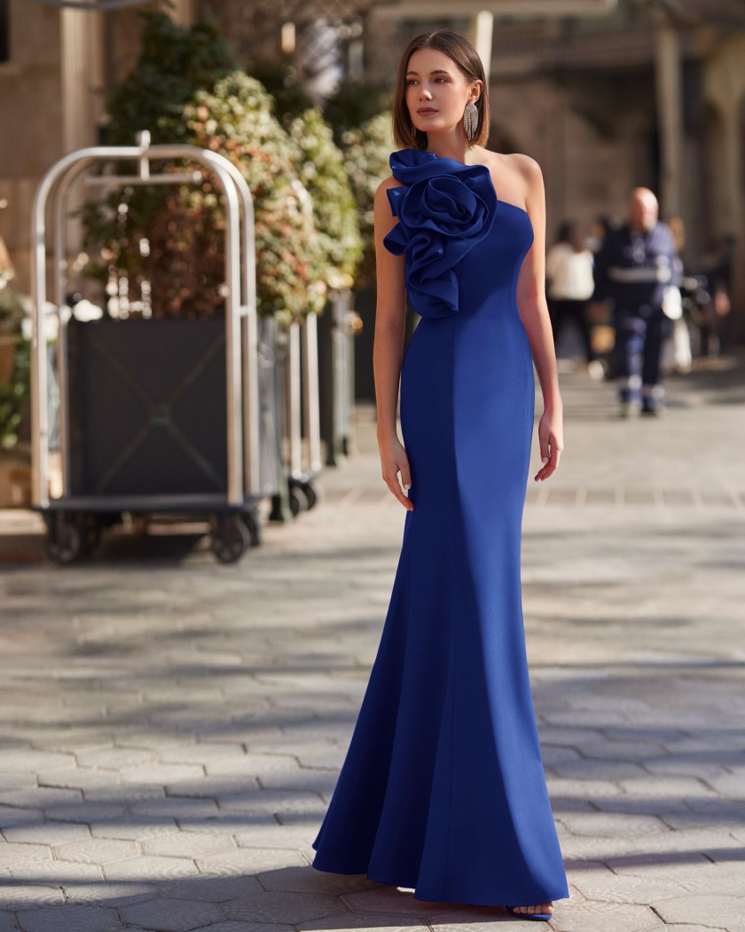 VESTIDO CEREMONIA ESCOTE ASIMETRICO CON FLOR - Imagen 5