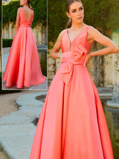 Vestido naranja lazo cintura