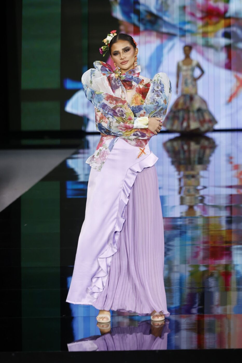 Conjunto de flamenca malva plisado de dos piezas
