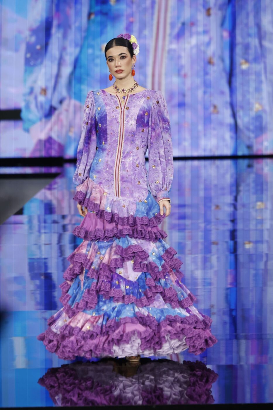 Traje de flamenca degradado malva para maternidad