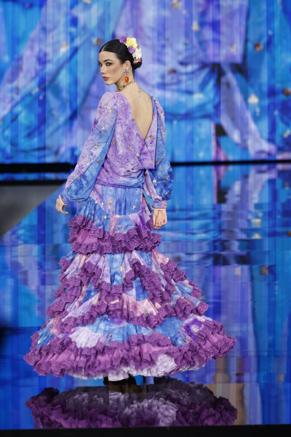 Traje de flamenca degradado malva para maternidad