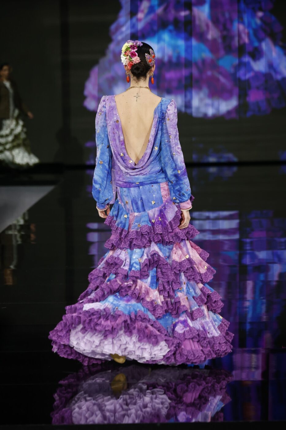 Traje de flamenca degradado malva para maternidad