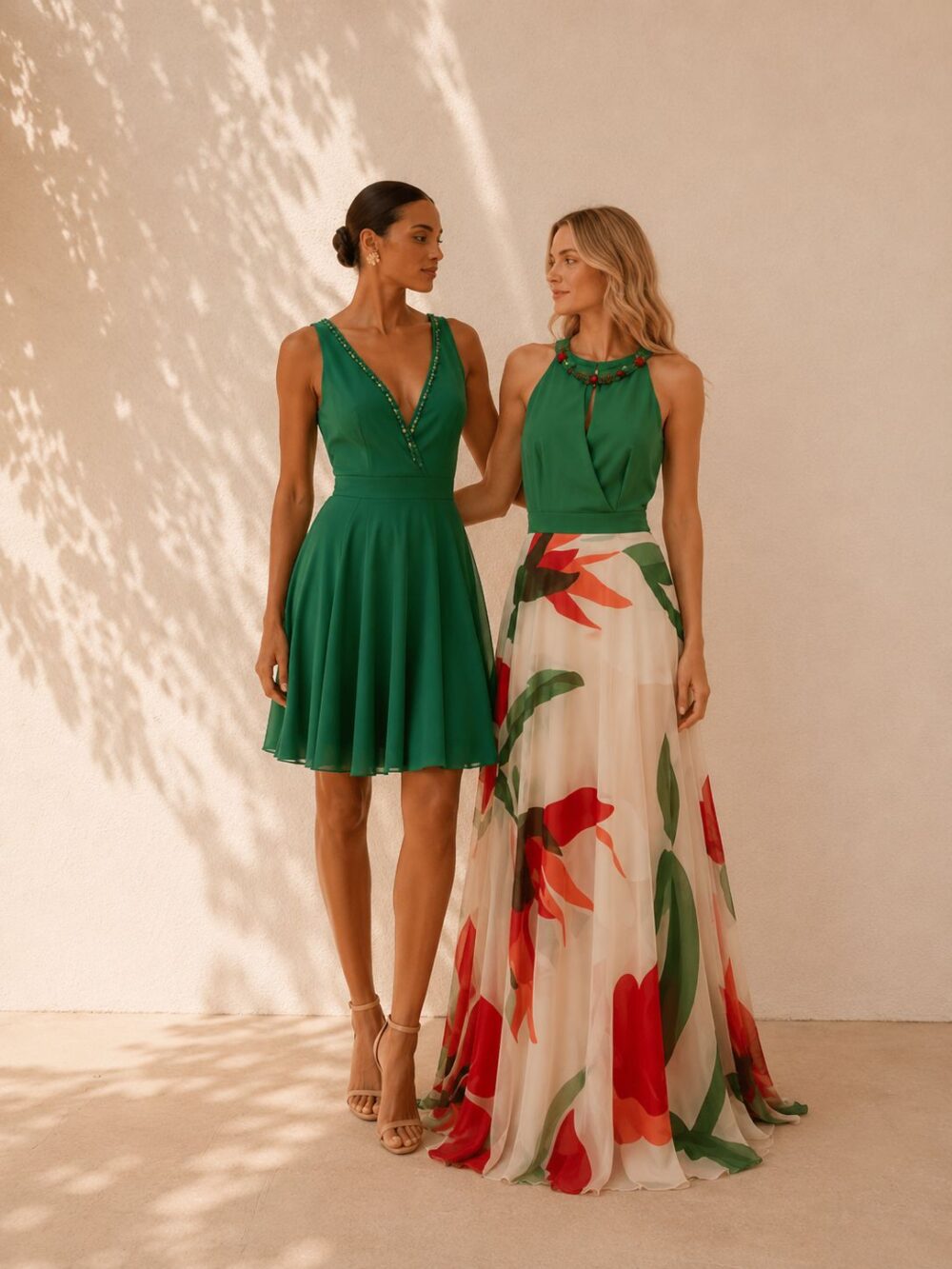 Vestido corto verde esmeralda de capa con pedrería